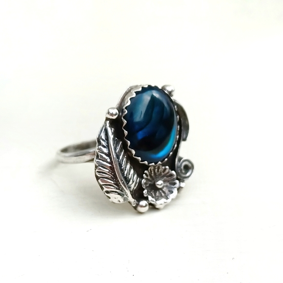 VTG Sterling Silver Labradorite Stone Ring - Picture 2 of 9